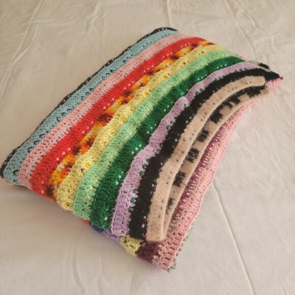Vintage Hand Made Crochet Striped Lap Blanket Handmade - Picture 6 of 8